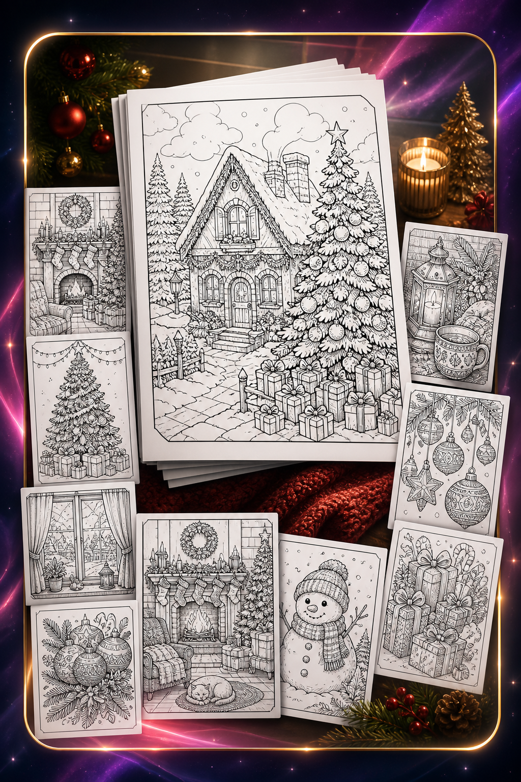 Christmas cottage coloring preview