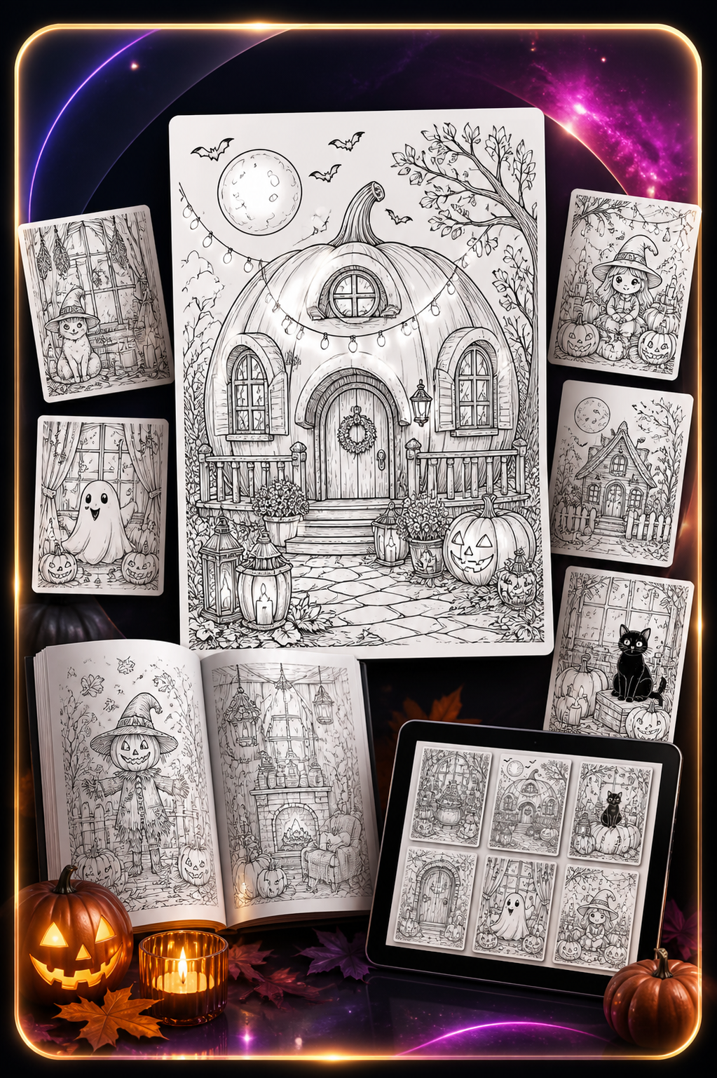 Halloween pumpkin house coloring preview