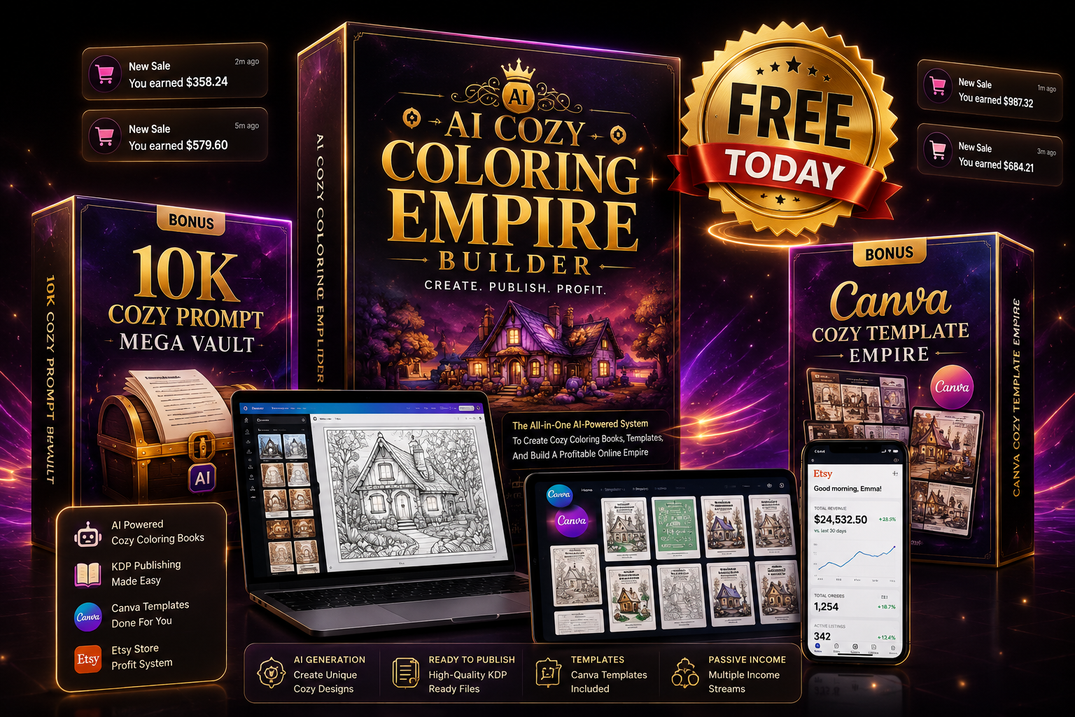 AI Cozy Coloring Empire Builder offer stack bundle
